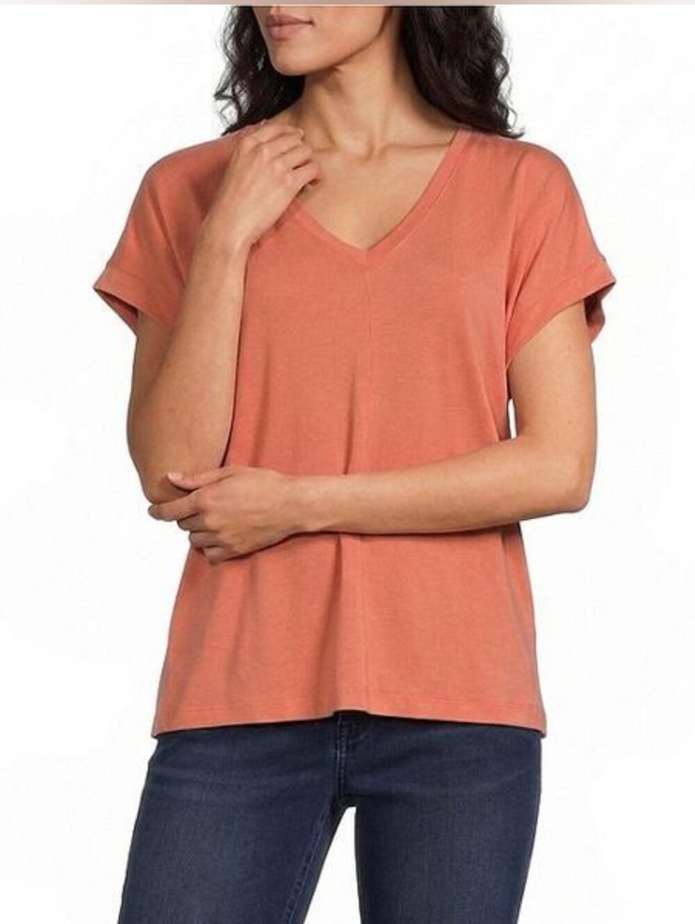 Tommy Bahama Women's Short Sleeve V-Neck Tee in Terracotta SZ M